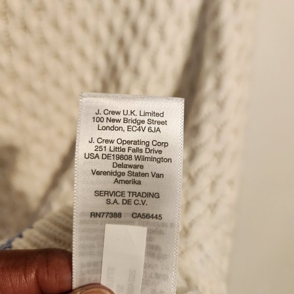 Madewell | Women's White Crewneck Knit Sweater w/ Blue Striped Trim (Size Large) - Picture 7 of 14